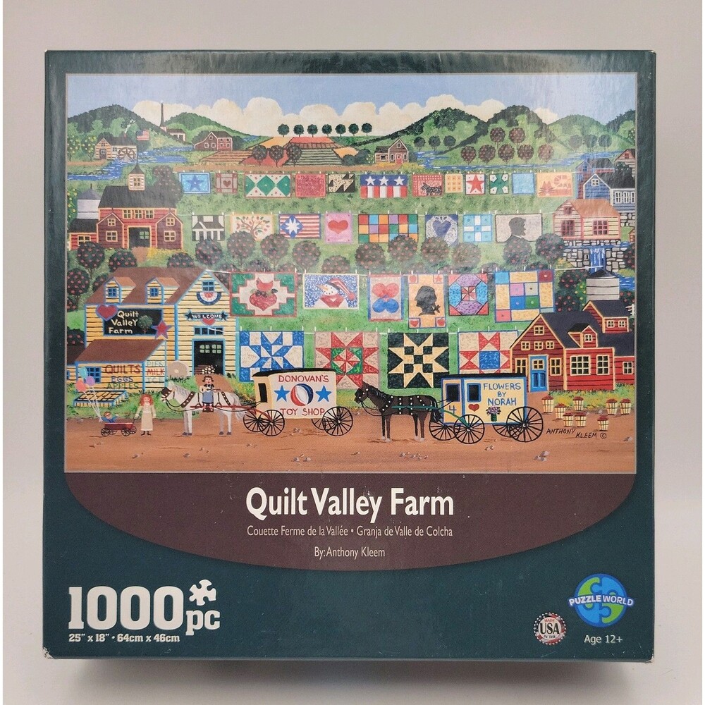 Anthony Kleem 1000 Pc Vibrant Jigsaw Puzzle Quilt Valley Farm 25"x18"